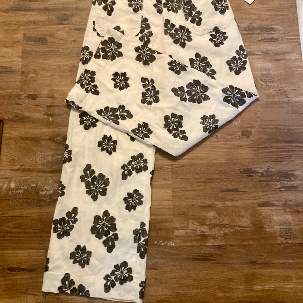 🆕 Anthropologie | Mauve The Colette Cropped Embroidered Floral Wide Leg Pants - Picture 16 of 16
